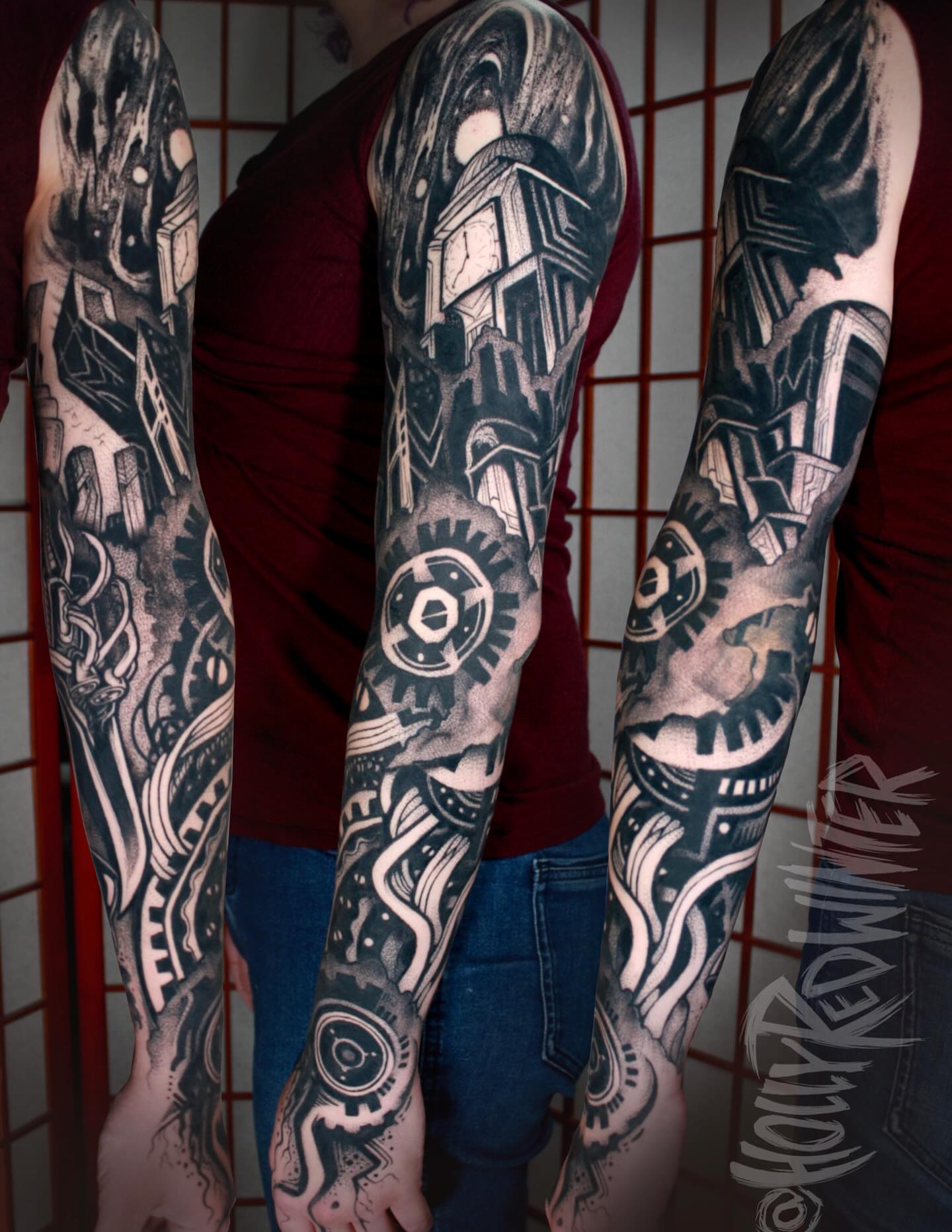 Tattoo by @hollyredwinter — black_and_grey, geometric