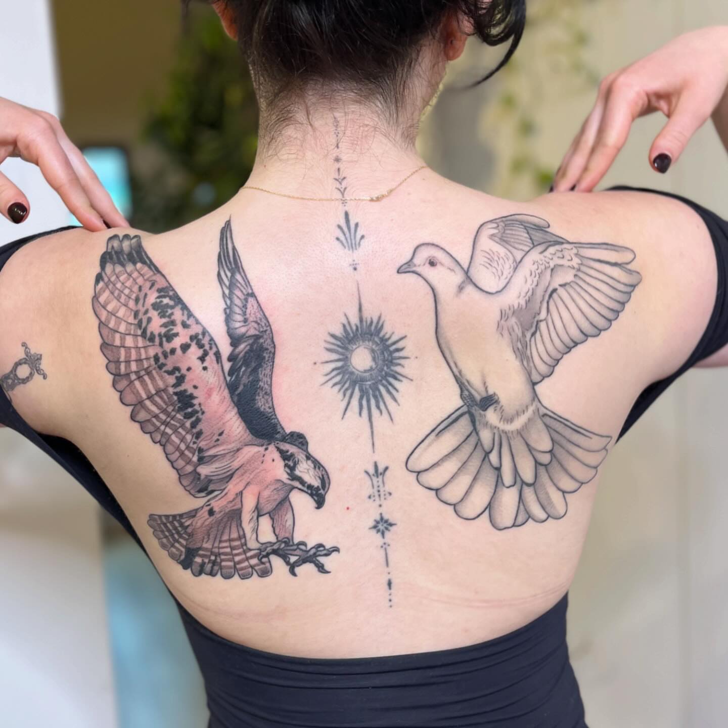 Eagle and dove neo-traditional tattoo on the back by 🌼DaisyDaiz🕸️