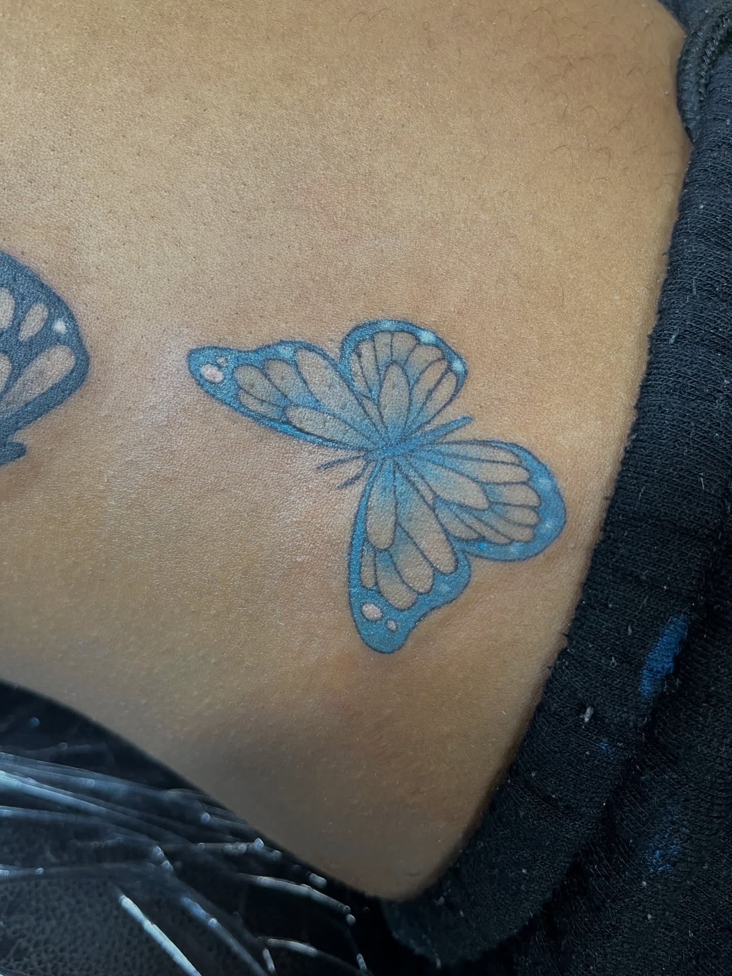 Butterfly realism tattoo on the thigh by Tam💟👩🏽‍🎨