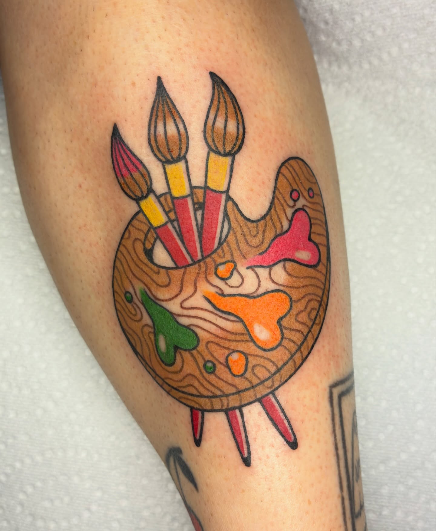 Artist palette new school tattoo on the forearm by Lance 🦈