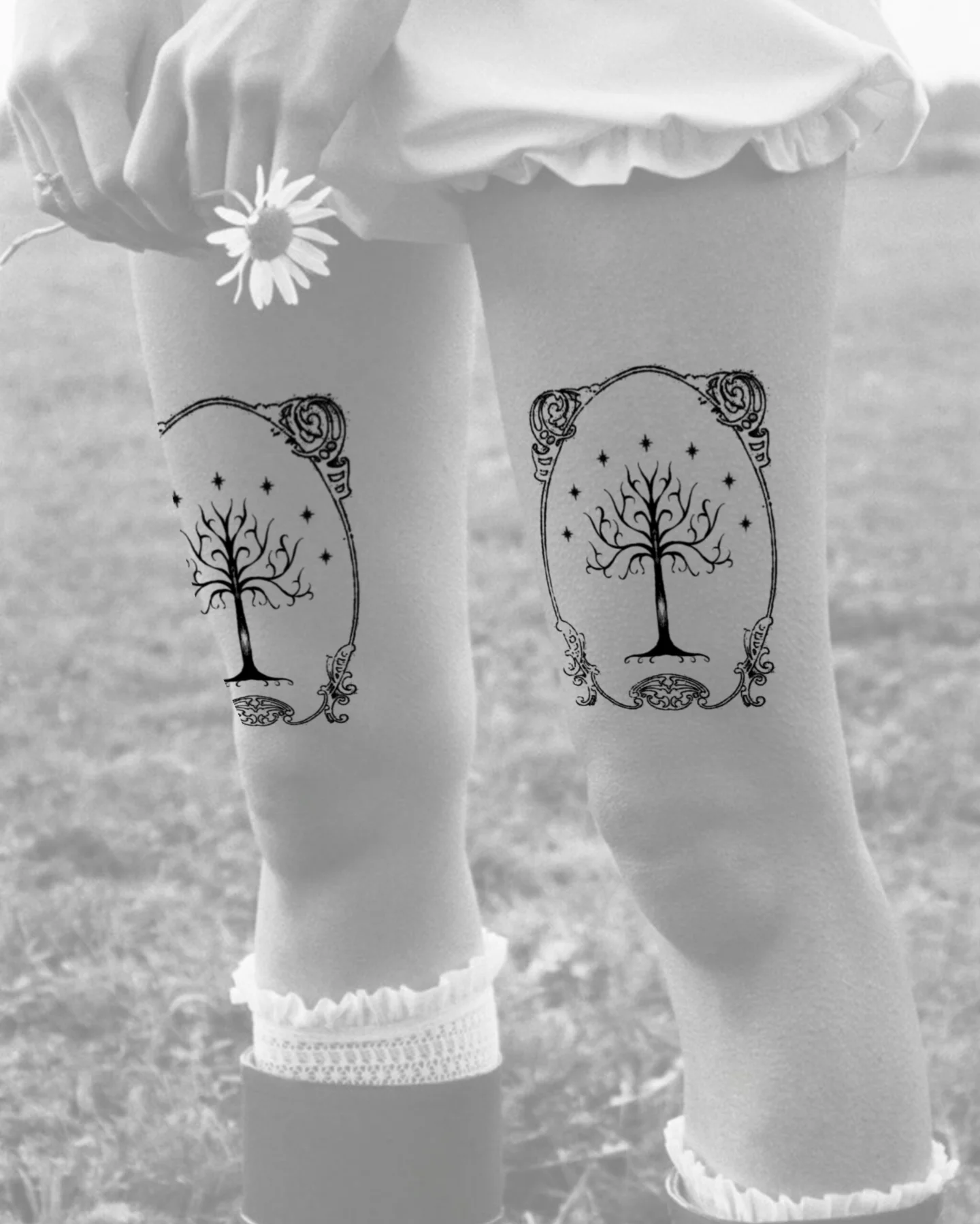 Tree black and grey tattoo on the leg by mila