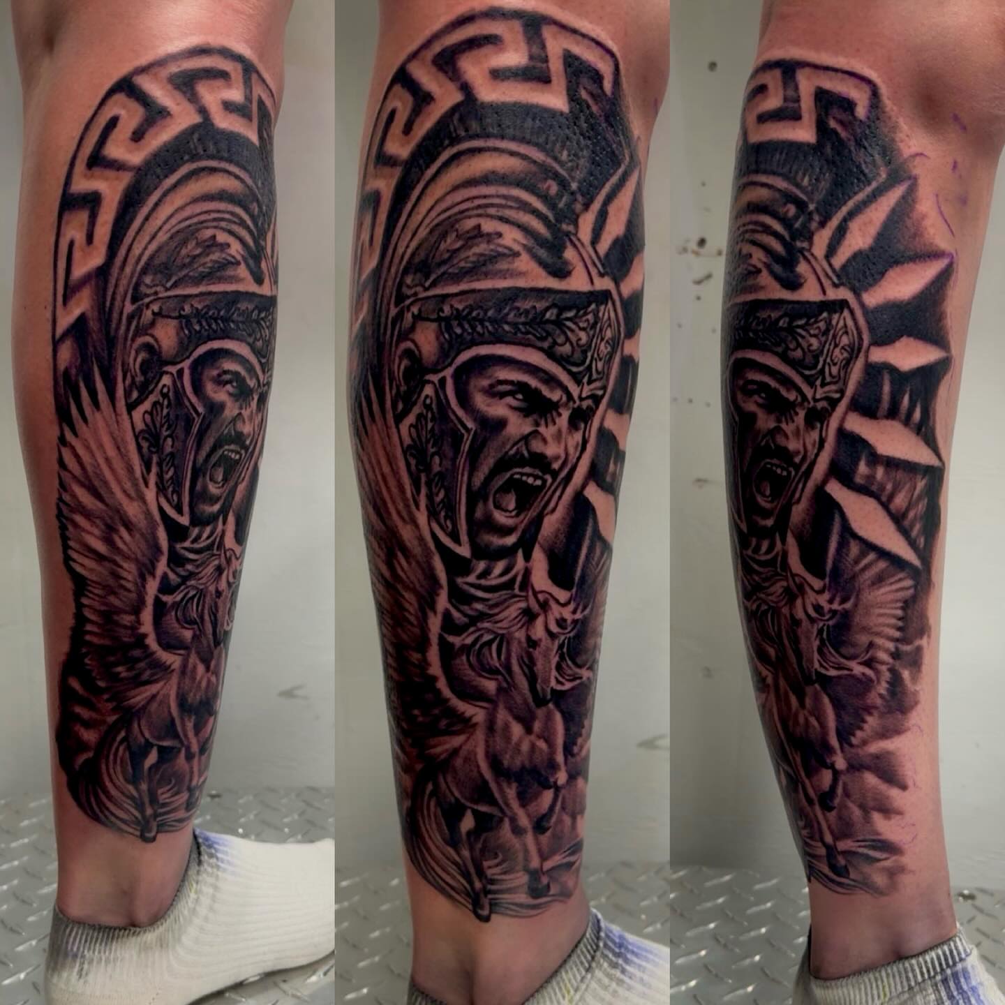 Warrior realism tattoo on the calf by Tattoosbybeanz