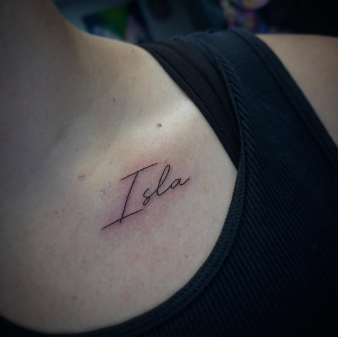 Tattoo by @izabella.tattoos — lettering_script, fine_line
