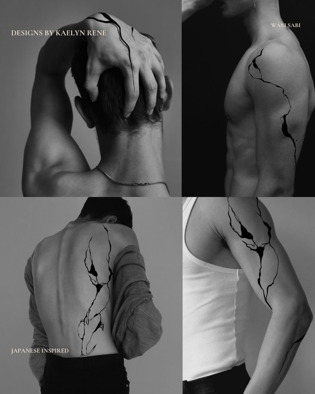 Abstract crack black and grey tattoo on the back by Kaelyn