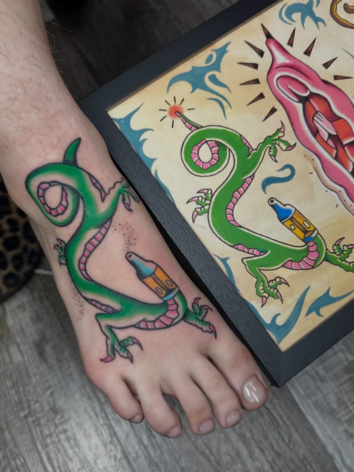 Dragon American traditional tattoo on the foot by Bradleigh Pretti🌟