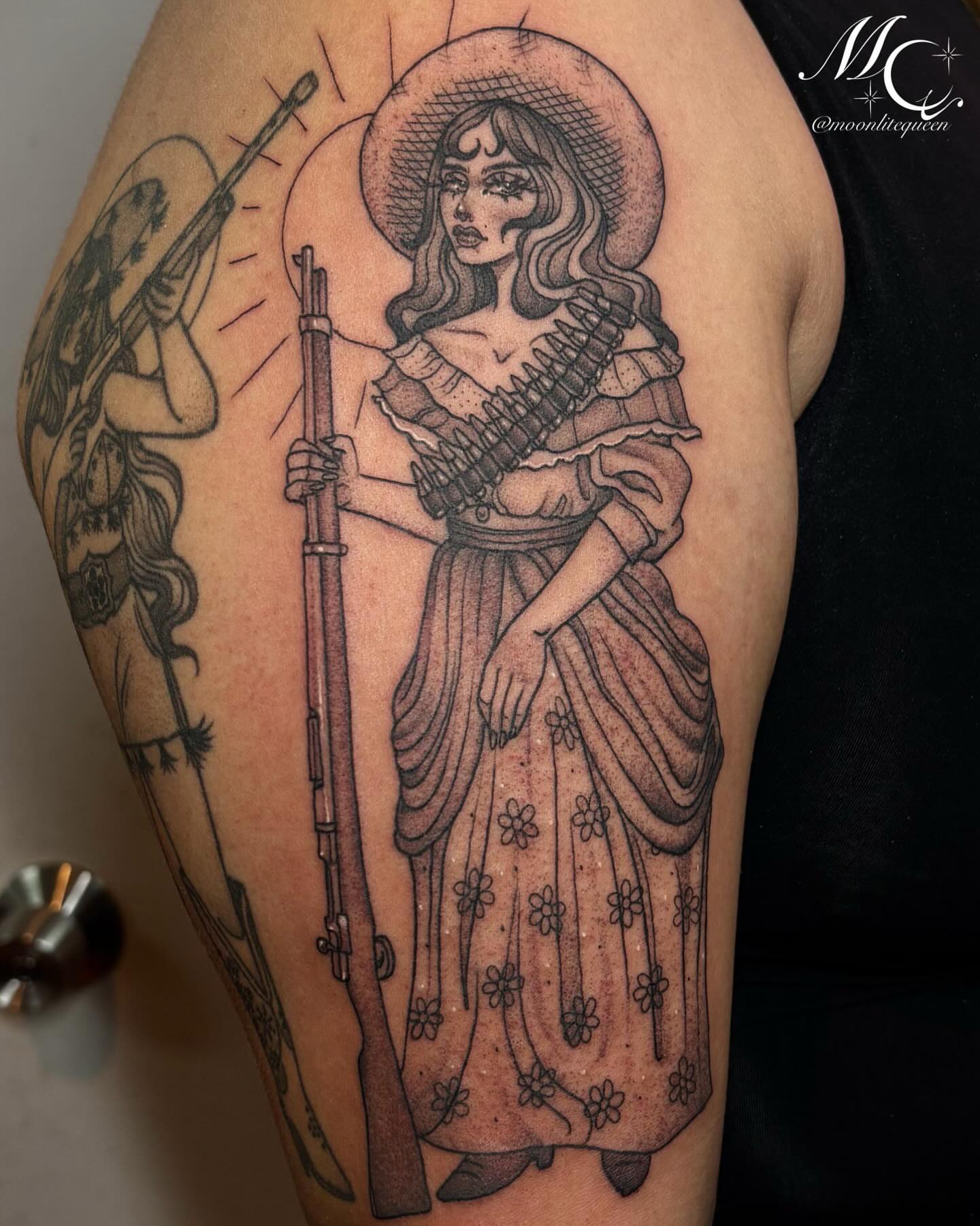 Tattoo by @moonlitequeentattooist — black_and_grey