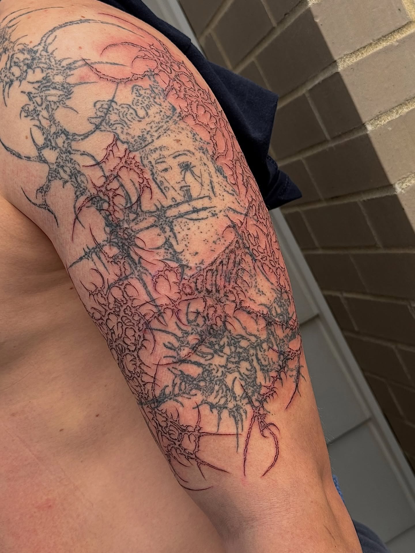 Tattoo by @sacer________ — dotwork, black_and_grey