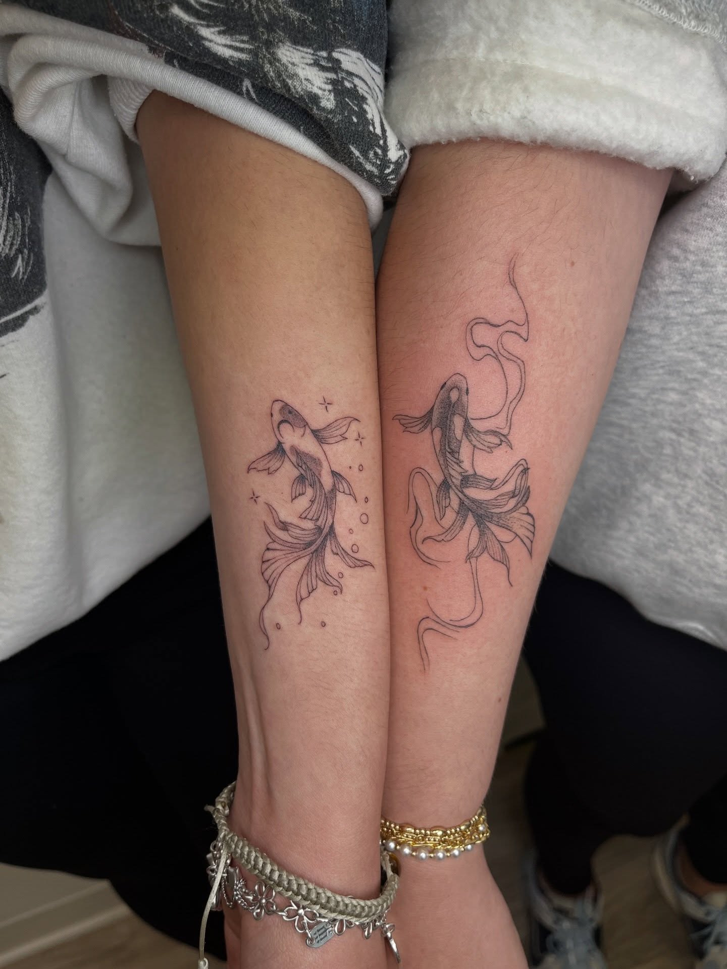 Fish black and grey tattoo on the leg by kt