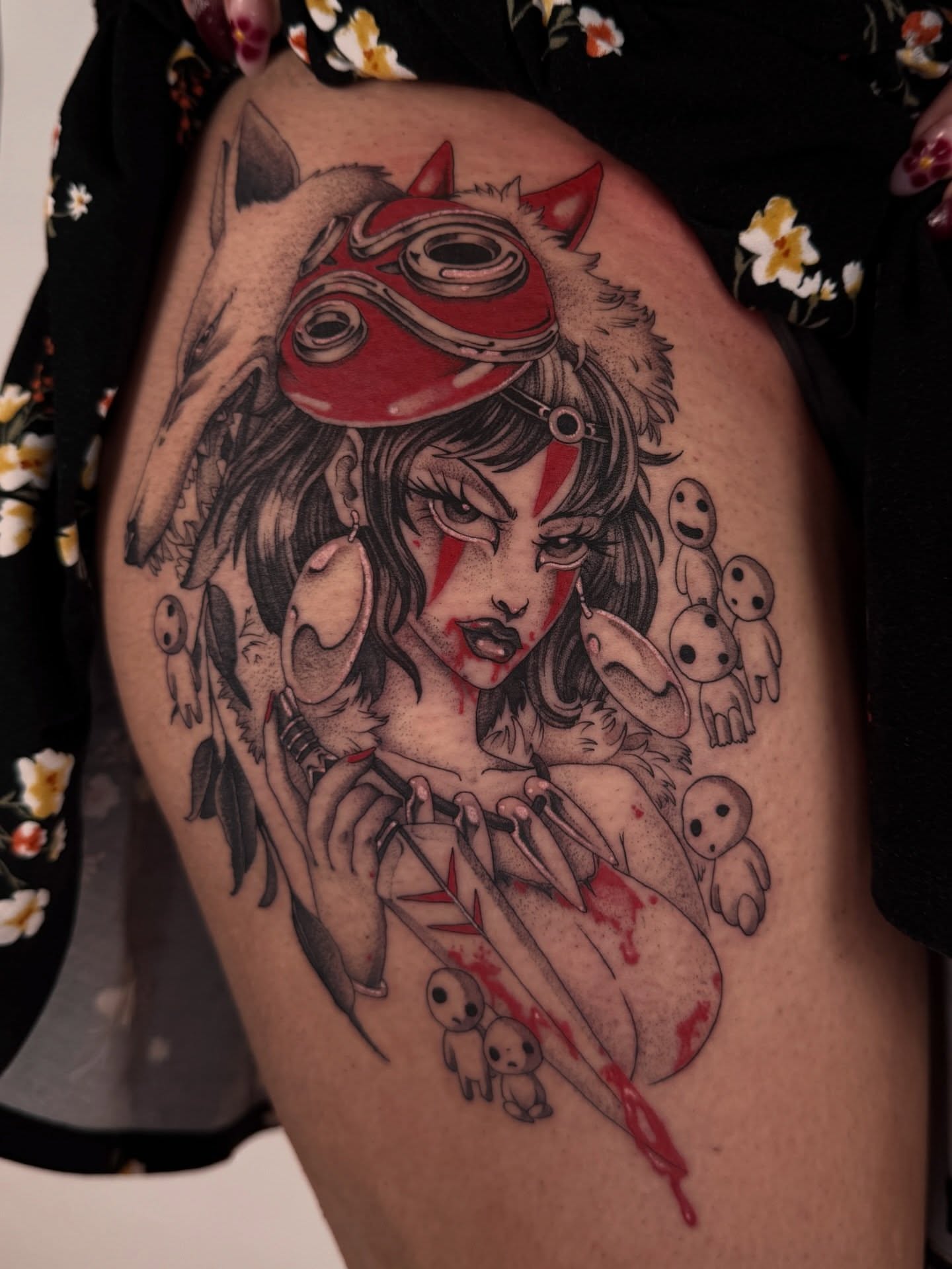 Anime-inspired character anime tattoo on the thigh by ella