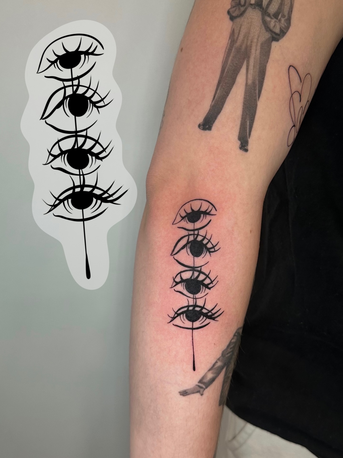 Eyes black and grey tattoo on the forearm by 𝘋𝘪𝘢𝘯𝘯𝘢