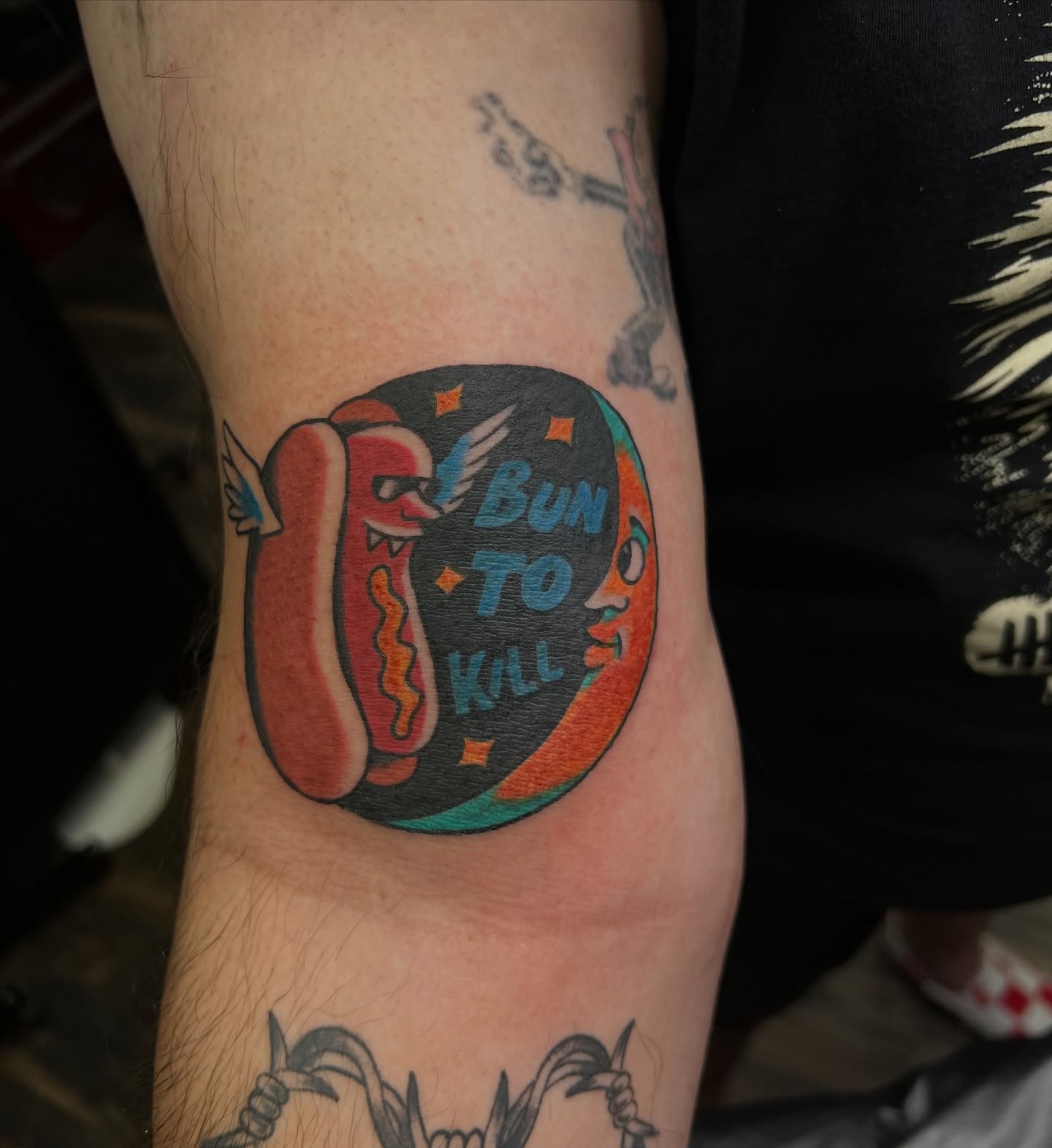 Hot dog American traditional tattoo on the forearm by 🍊Harvey Perez 🍊, Deerfield Beach, Florida