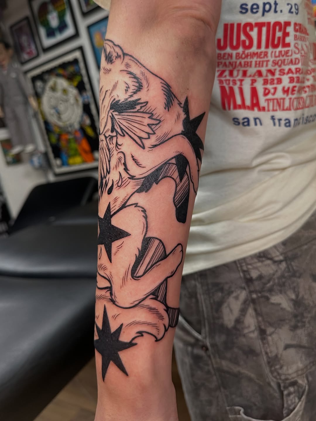 Tattoo by @stubbornsprouttattoo — blackwork, illustrative