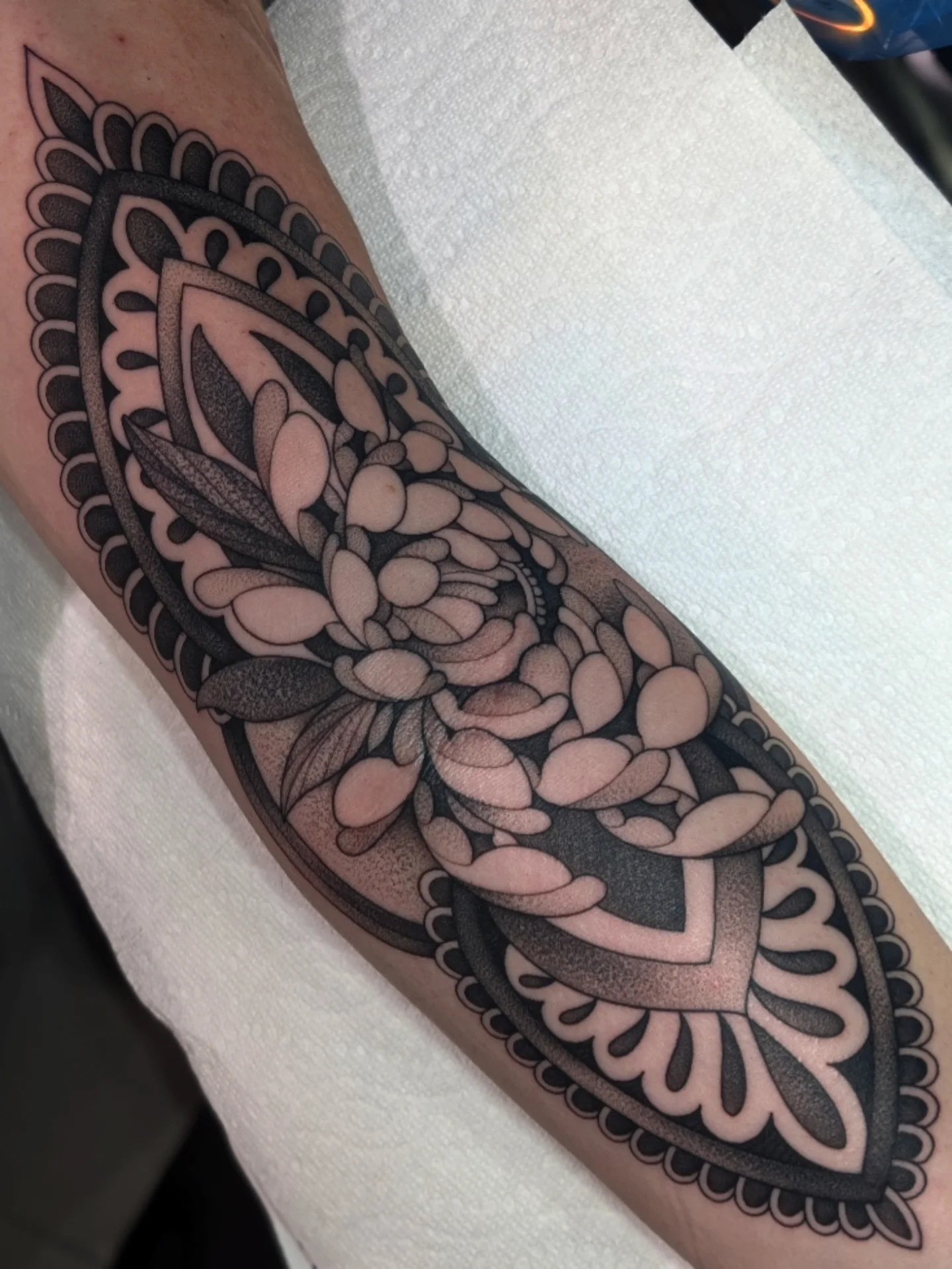 Tattoo by @kattiebaby — black_and_grey, ornamental
