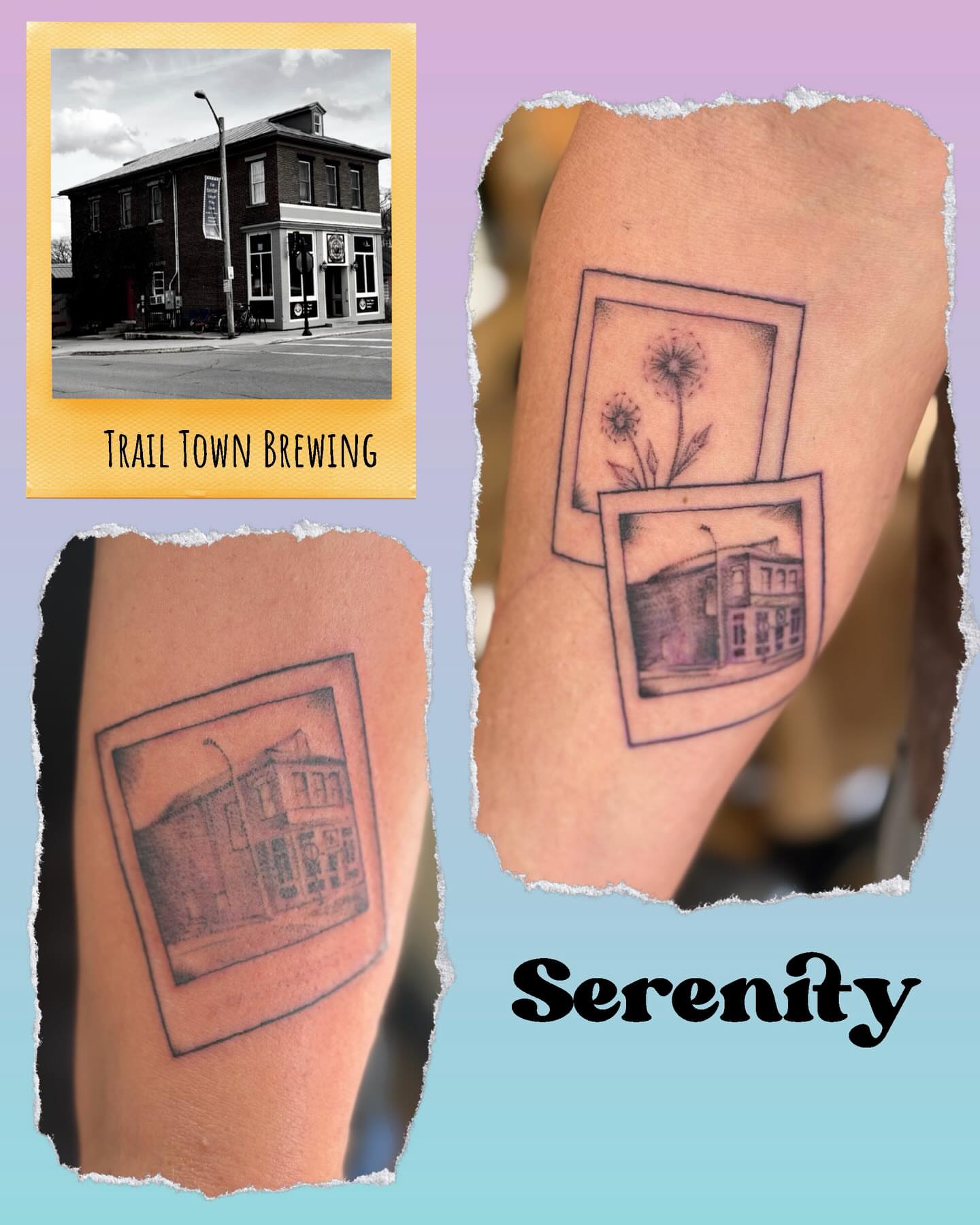 Building black and grey tattoo on the forearm by Serenity Mullins