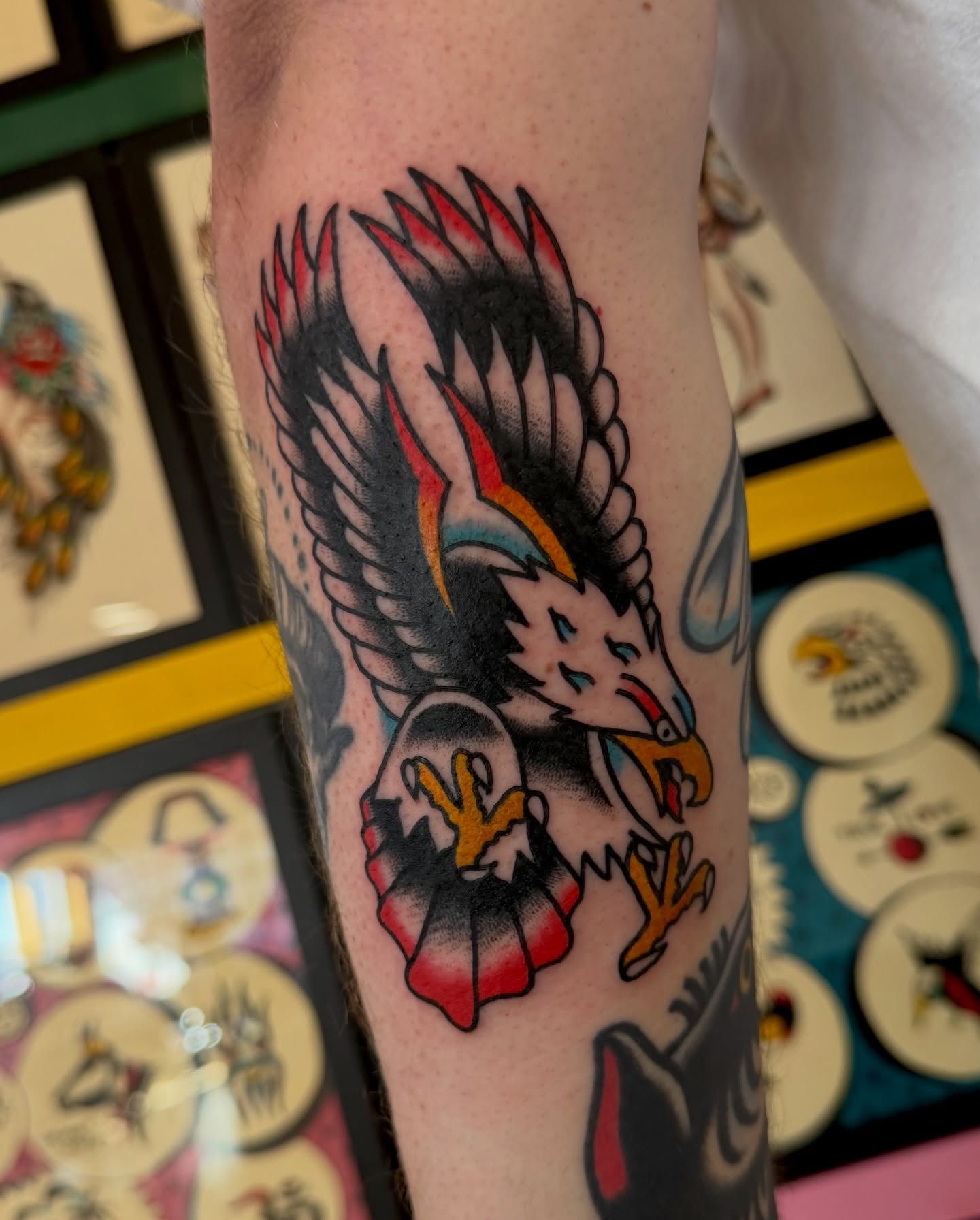 Eagle American traditional tattoo on the forearm by Steven