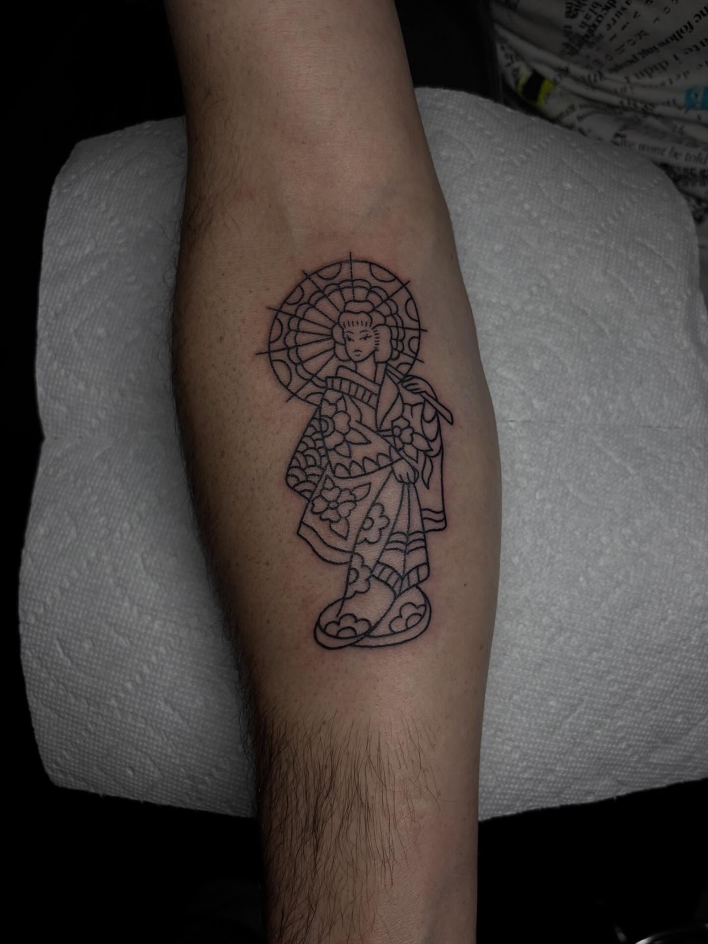 Geisha black and grey tattoo on the forearm by Grace L