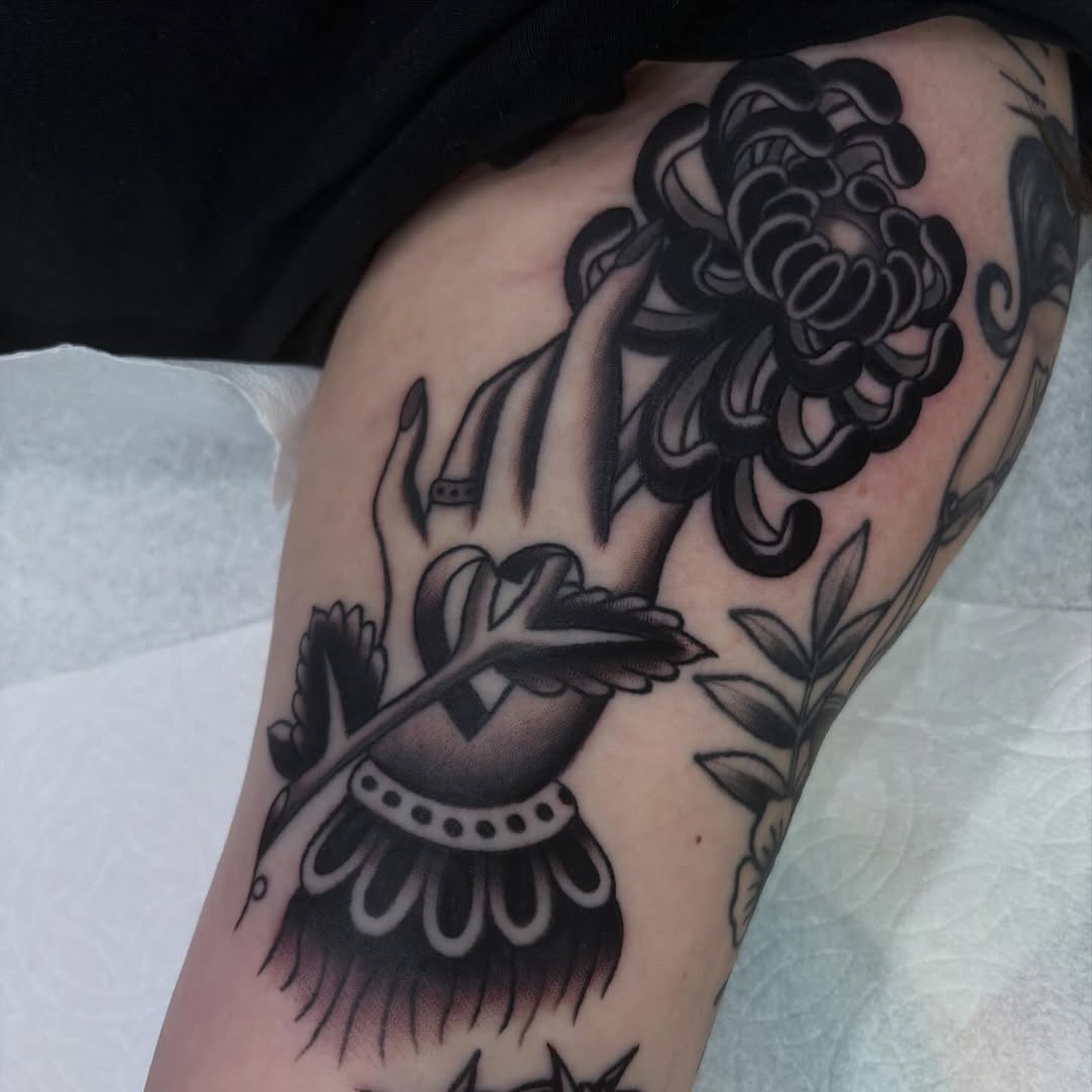 Tattoo by @lindseycvtattoo — american_traditional, black_and_grey
