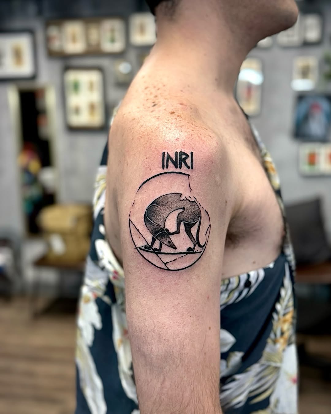 Cyber sigilism tattoo on the shoulder by David