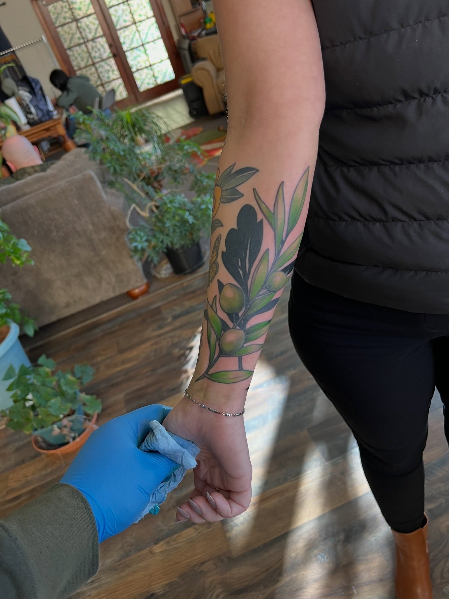 Olive branch realism tattoo on the forearm by Jeremy Wiscombe