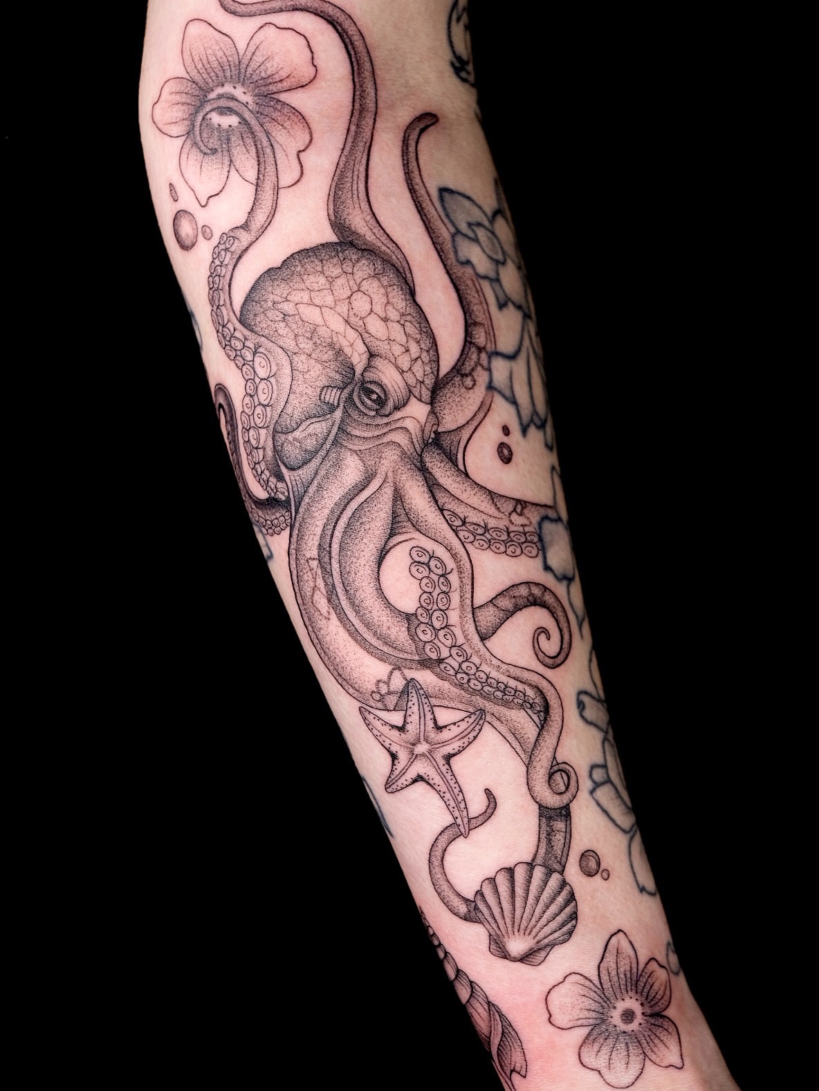 Tattoo by @shaypokes — dotwork, black_and_grey
