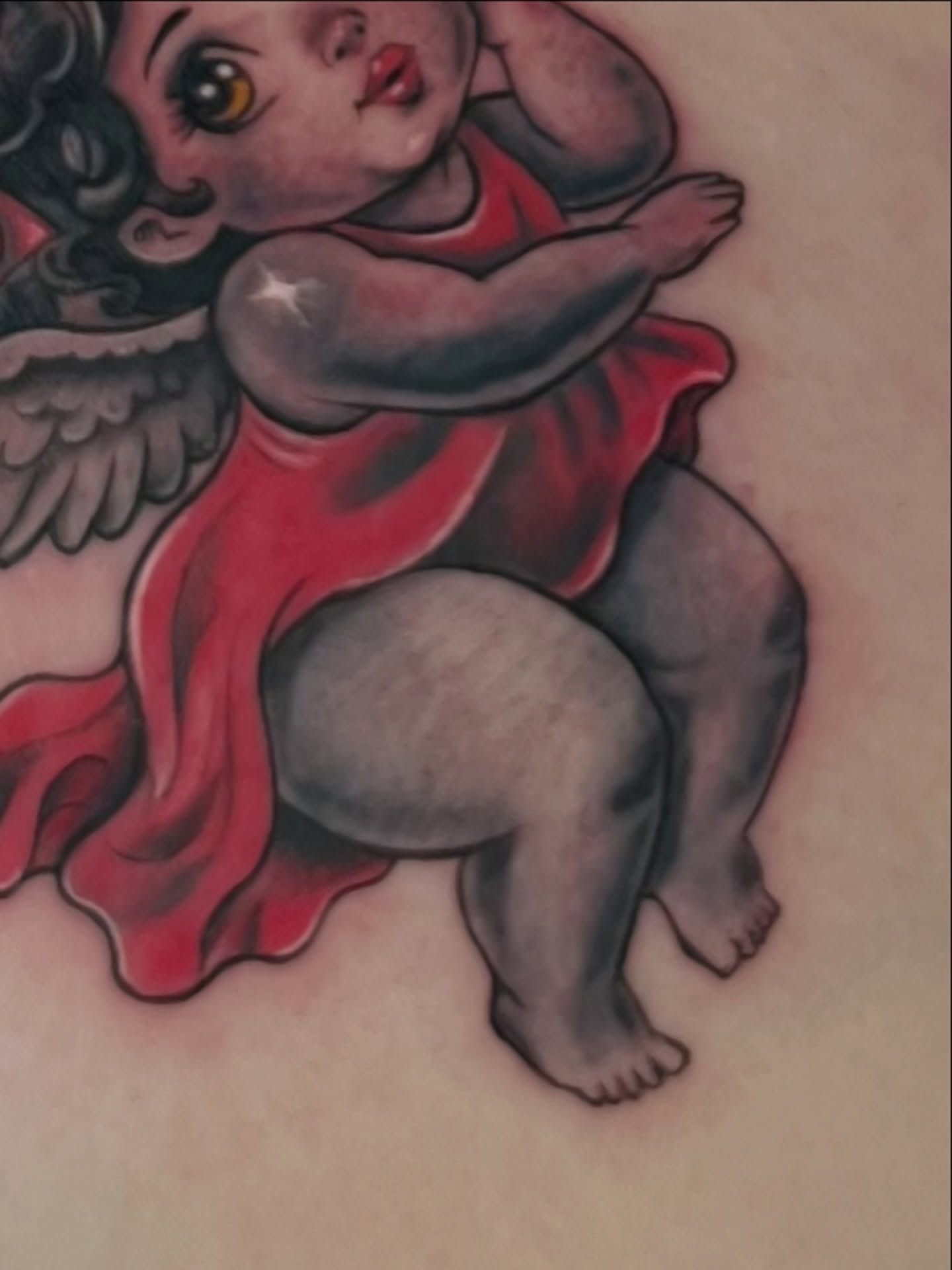 Angel American traditional tattoo on the torso by Unknwn Ink ⭐️