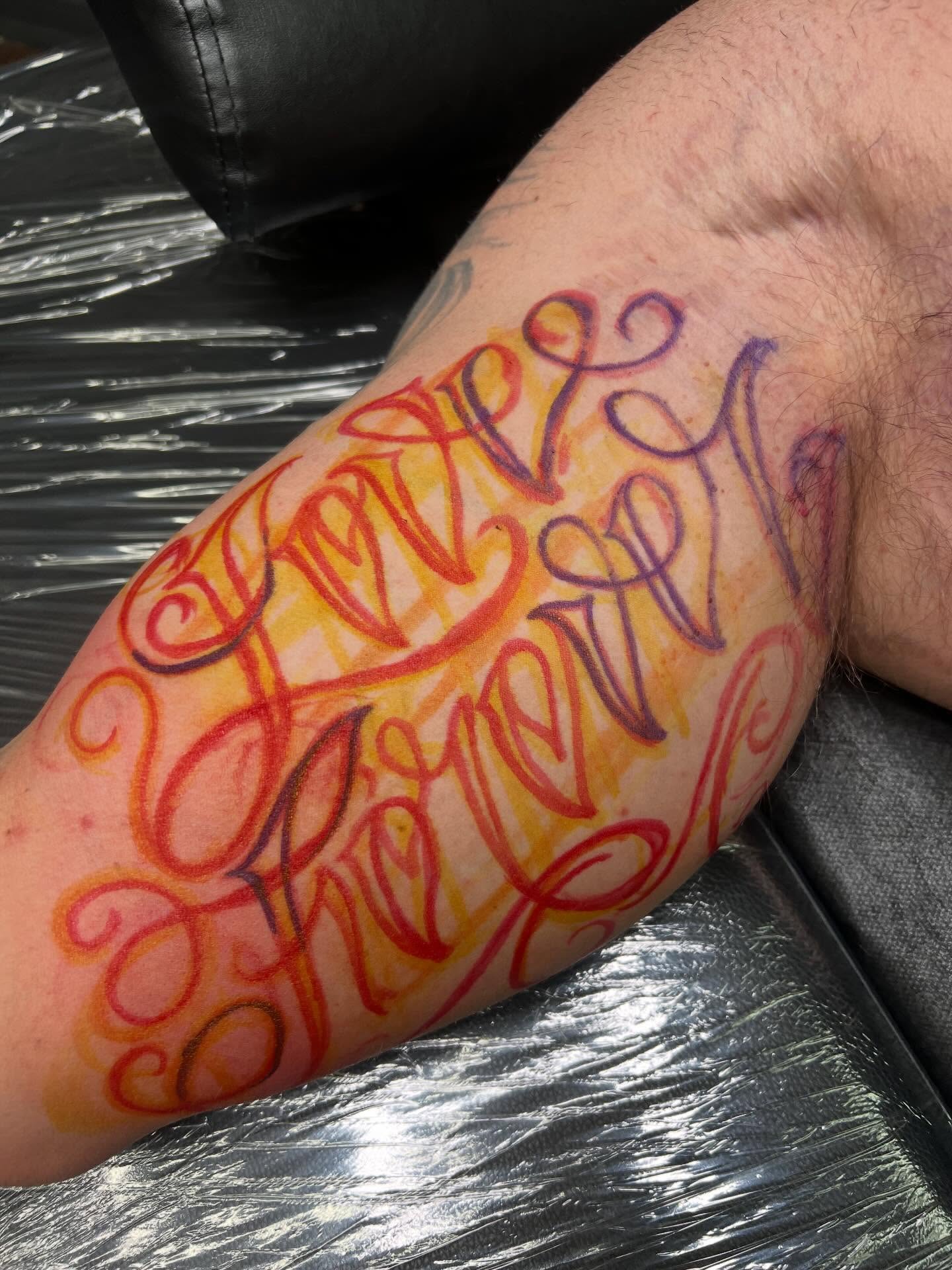 Tattoo by @peterpaychek — lettering_script