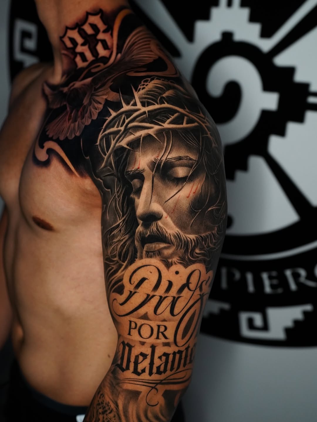 Chicano tattoo on the forearm by Salvador Saenz Jr, Dallas, Texas