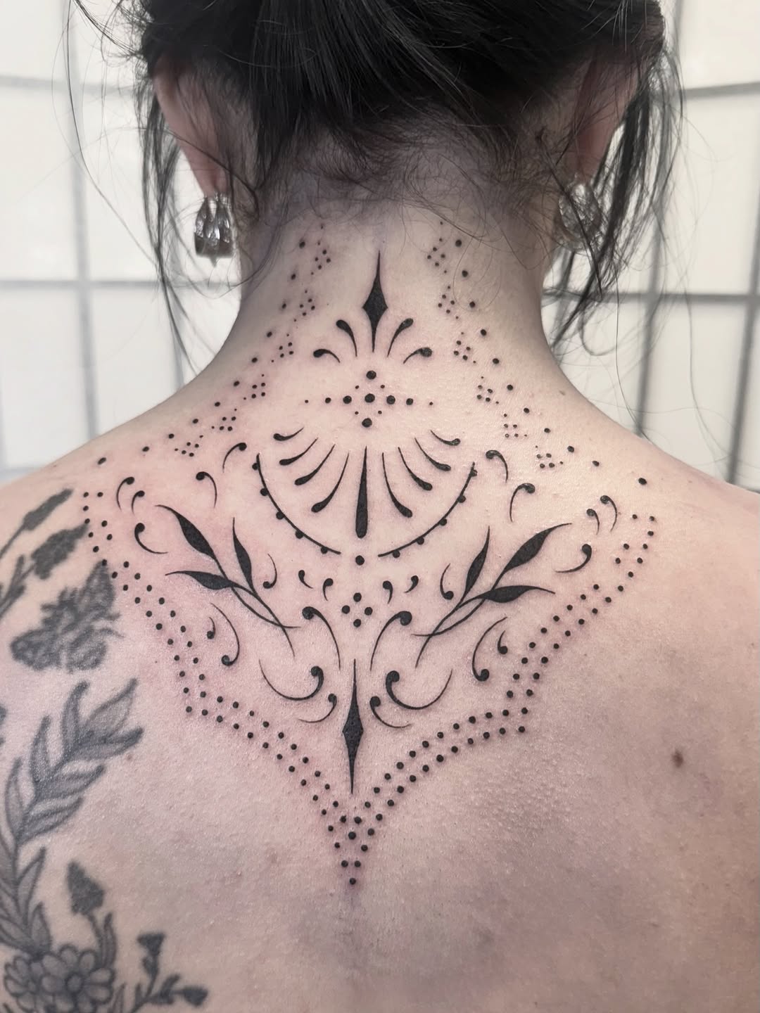 Tattoo by @roseydeers — dotwork, ornamental