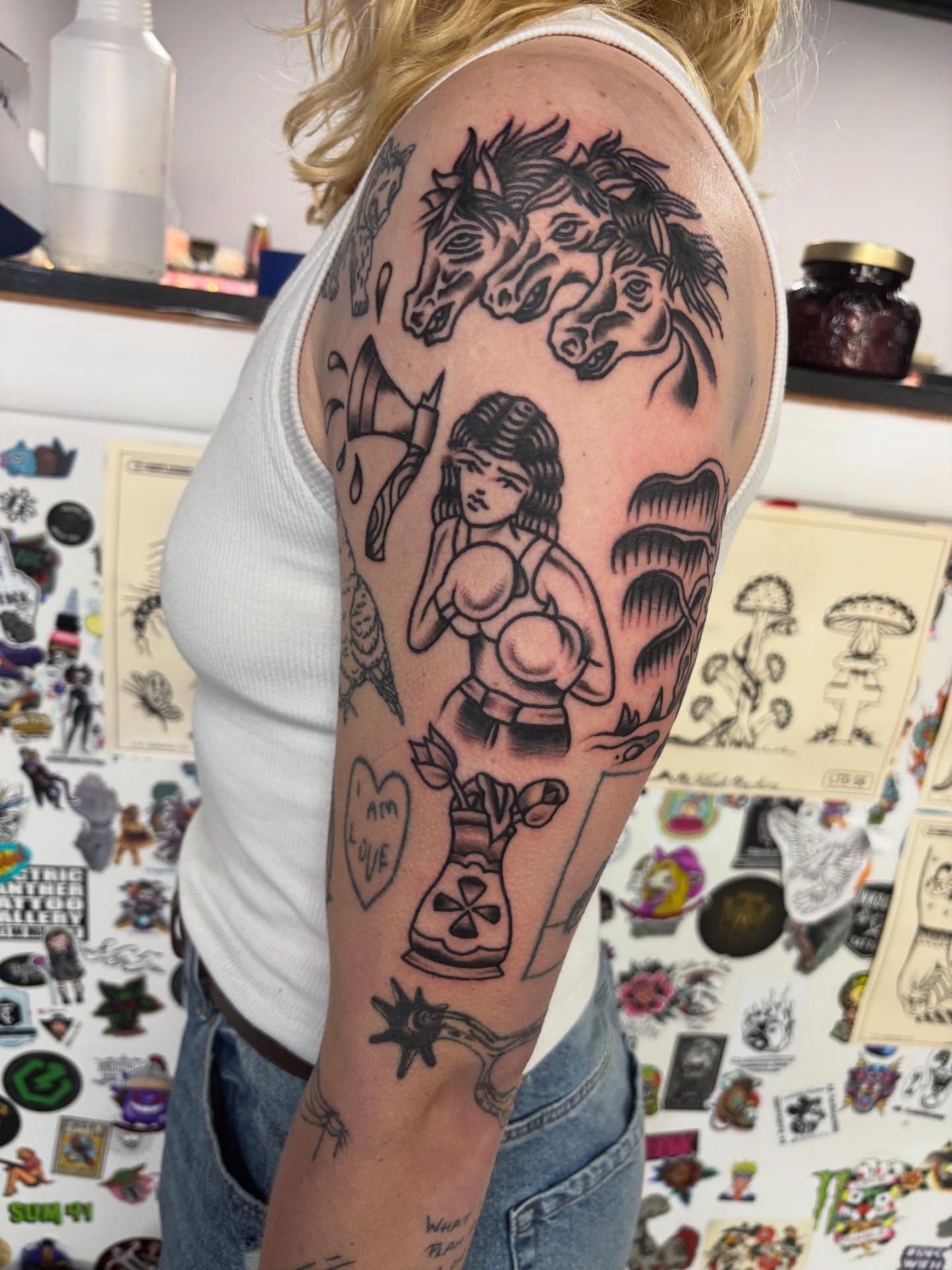 Tattoo by @tannerbrushtattooer โ american_traditional, black_and_grey