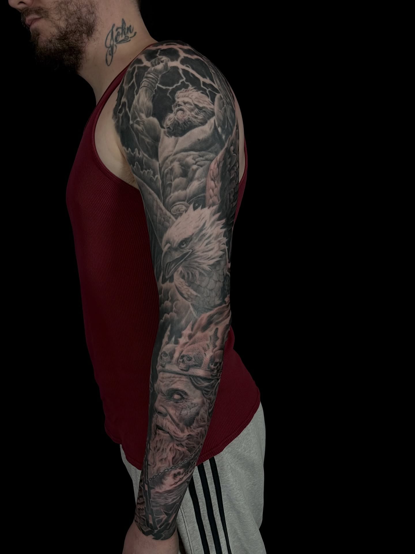 Mythical creature realism tattoo on the upper arm by Matthew Doherty