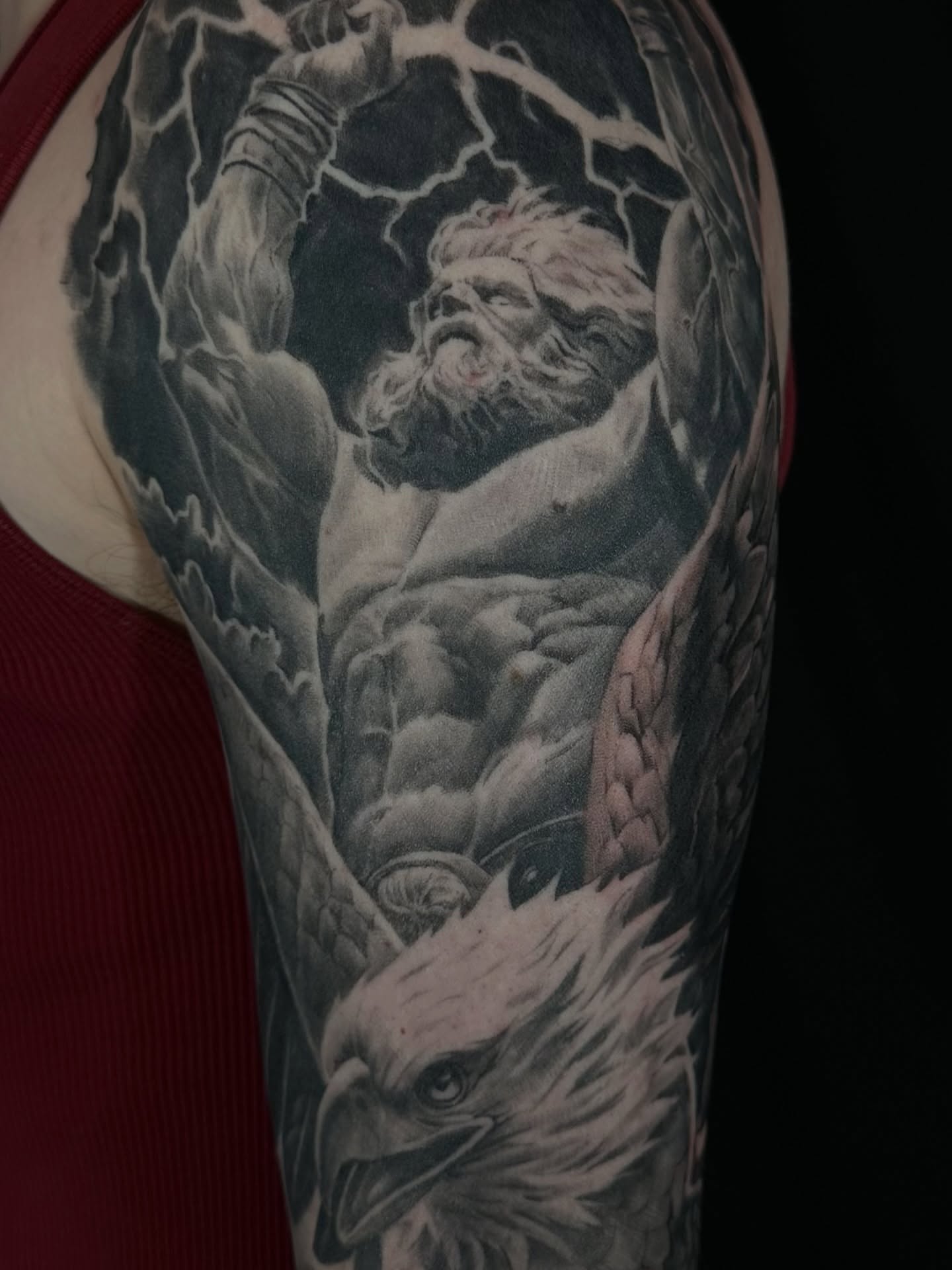 Zeus realism tattoo on the forearm by Matthew Doherty