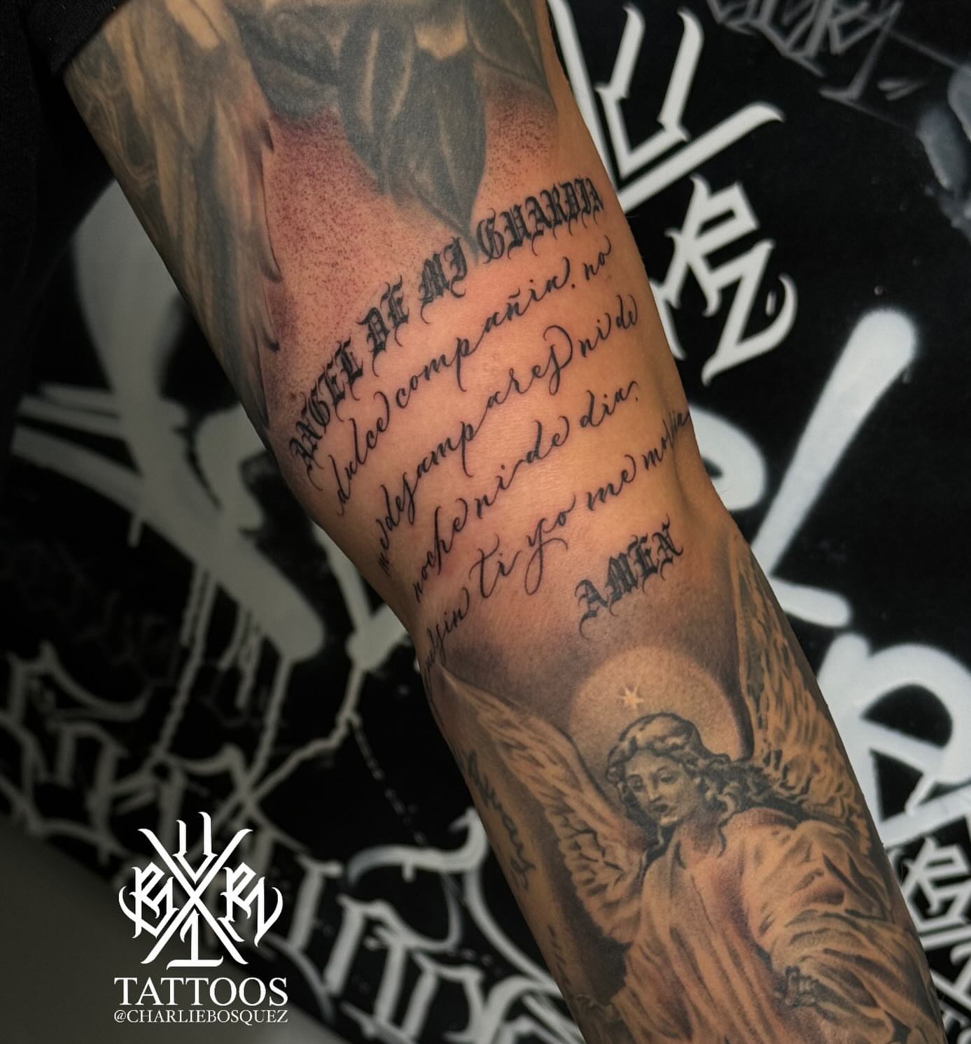 Angel realism tattoo on the forearm by El Beaver Tattoos