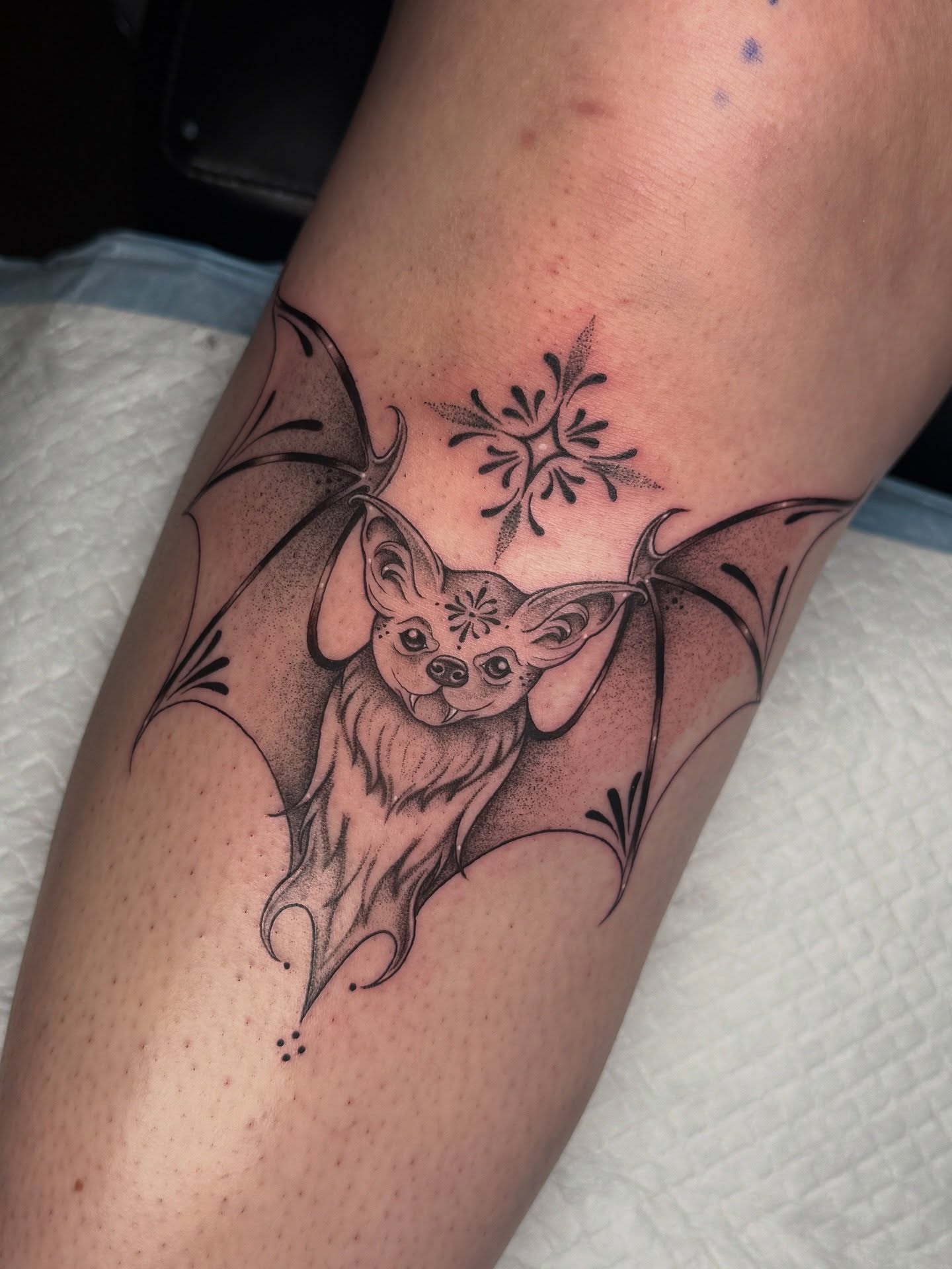 Bat dotwork tattoo on the forearm by ✨Syreena✨