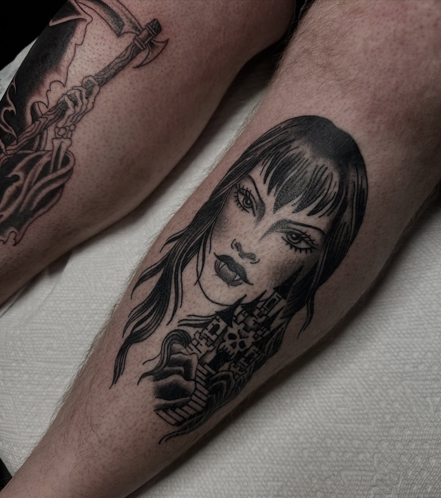 Woman with gun realism tattoo on the forearm by ππ¦π βπ¬π²π«π±π°