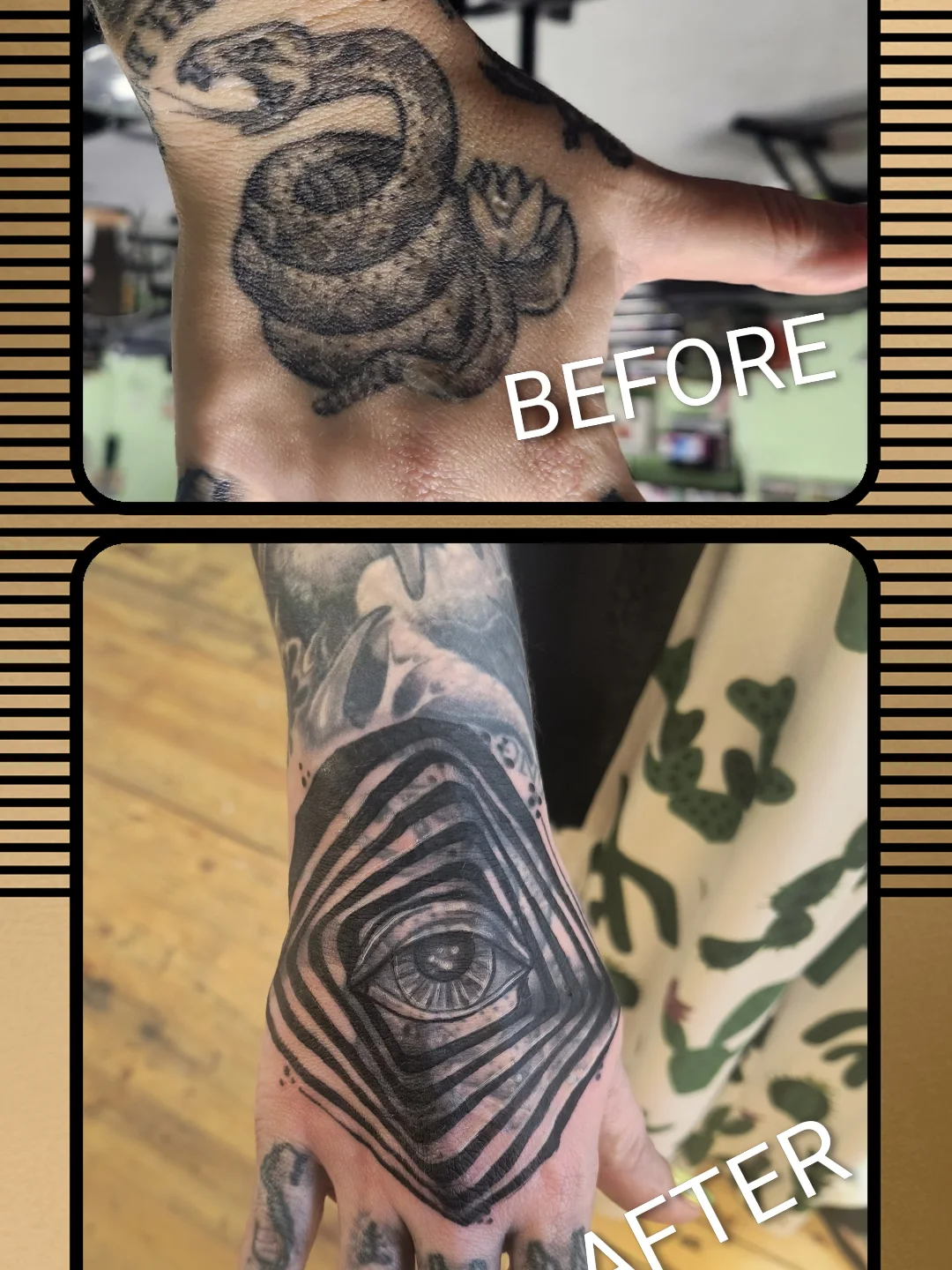 Eye geometric tattoo on the hand by Niki Jackson