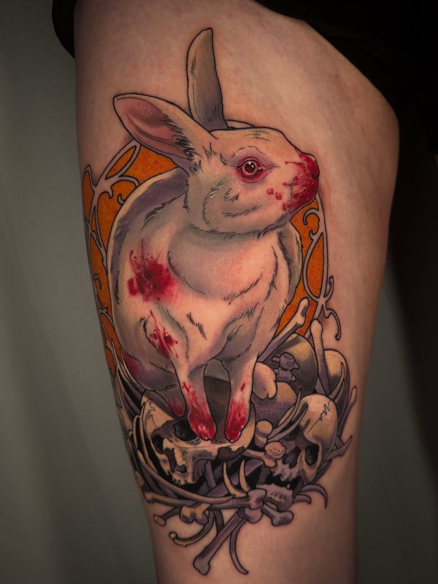 Rabbit dark realism tattoo on the thigh by β«οΈπ―πππππ - Ohio Tattoo Artist β«οΈ