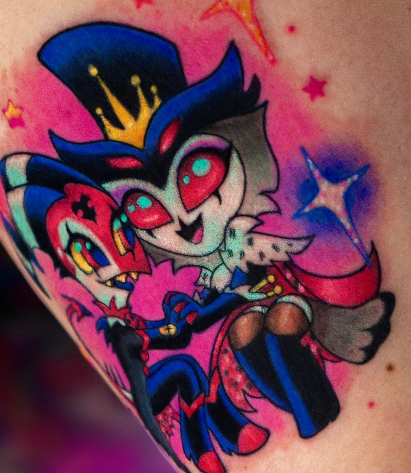 Chibi characters new school tattoo on the shoulder by 🖤 Xamy ∆rt (◍