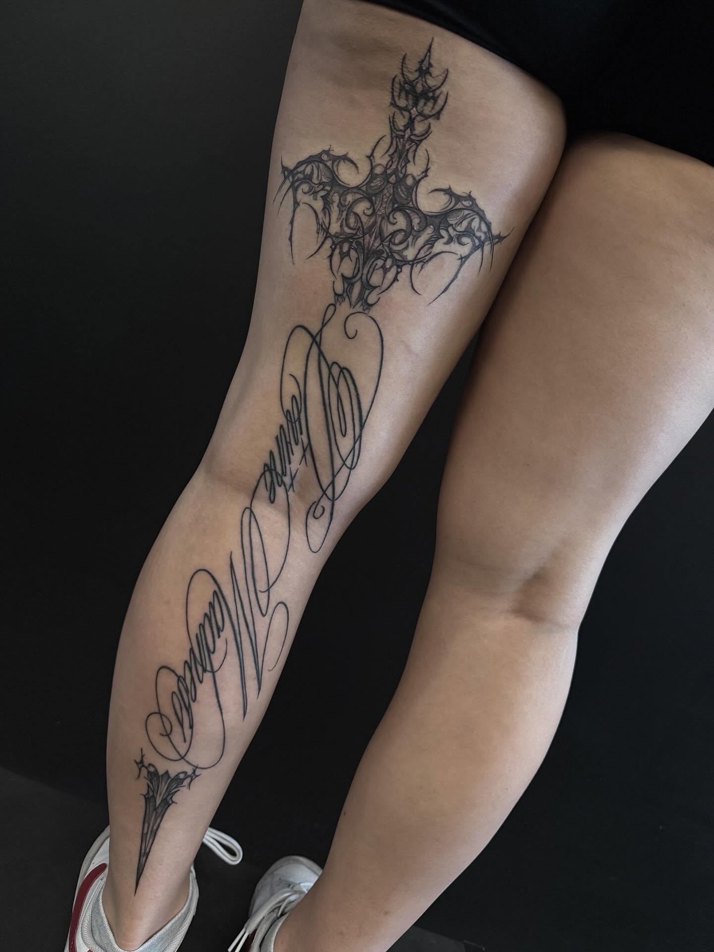 Tattoo by @bonnie_tatt2oos — lettering_script, ornamental