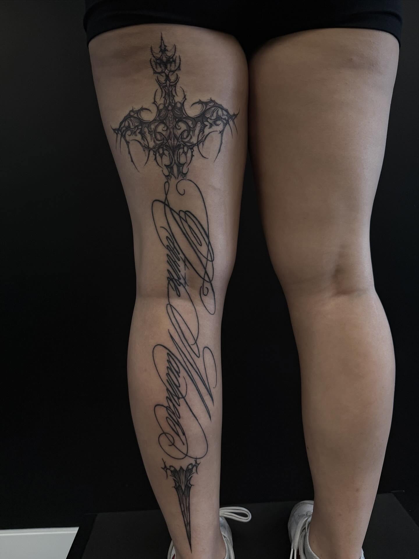 Tattoo by @bonnie_tatt2oos — lettering_script, ornamental