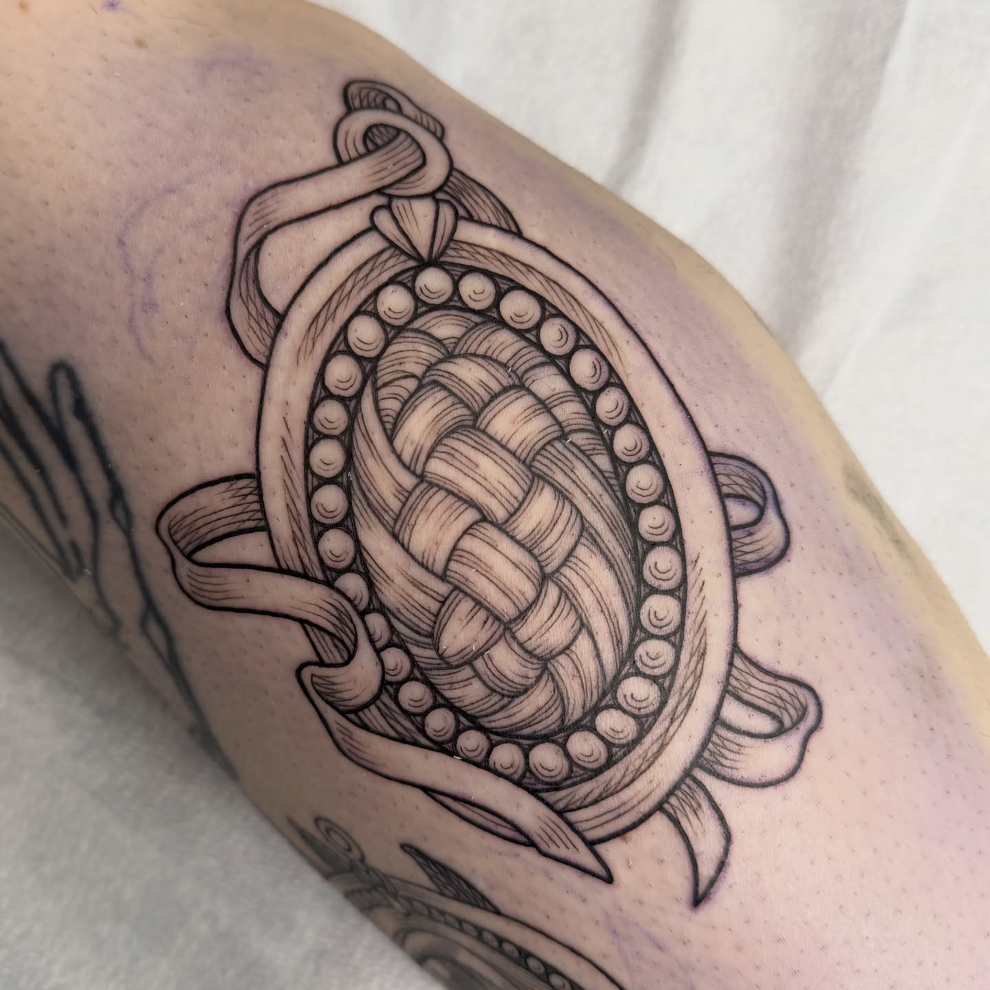 Basket black and grey tattoo on the forearm by Taylor 🍂☕️