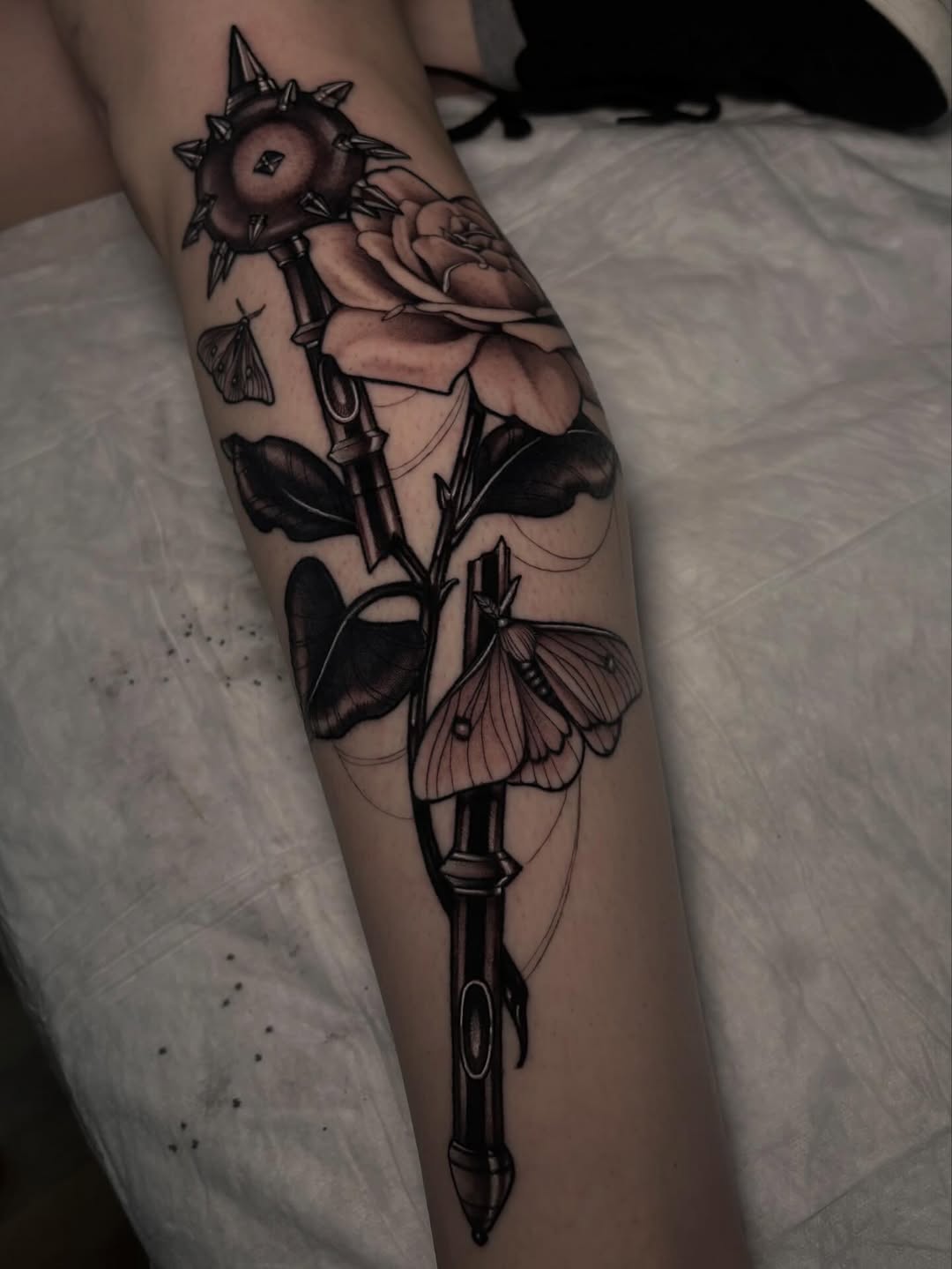 Tattoo by @taylorelizabethtattoos — black_and_grey, realism