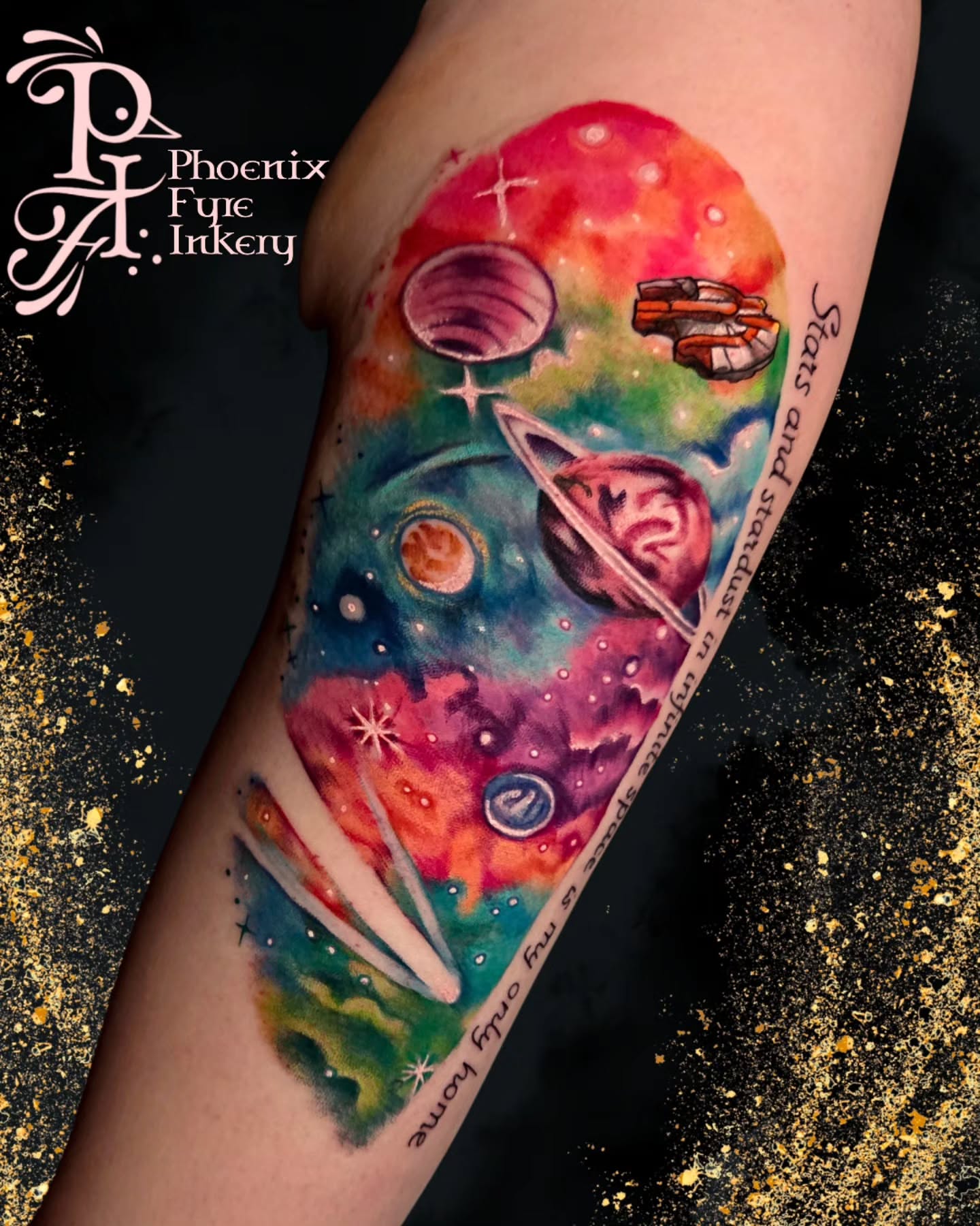 Tattoo by @phoenixfyreinkery — watercolor, illustrative