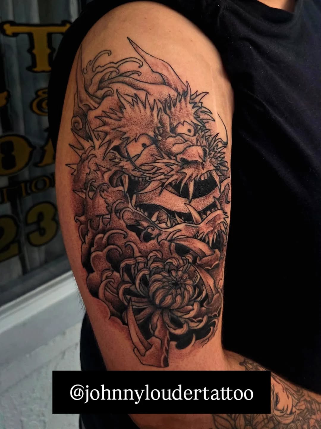 Tattoo by @johnnyloudertattoo — japanese_irezumi, black_and_grey