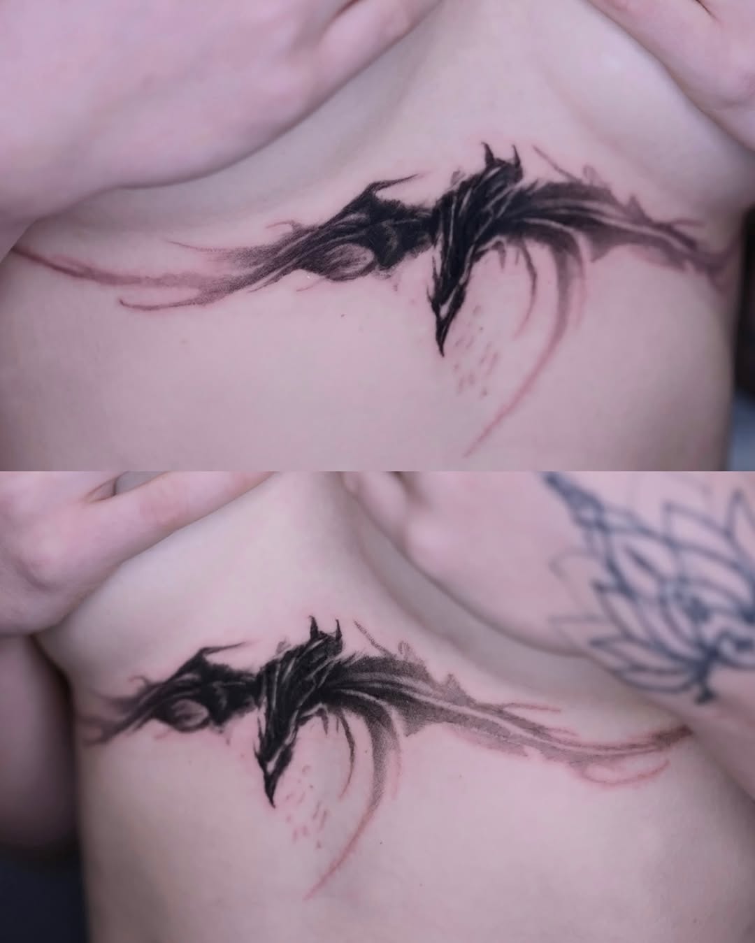 Dragon cyber sigilism tattoo on the chest by @ashencoil
