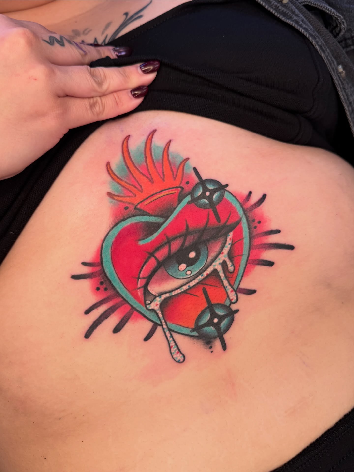 Eye with drips new school tattoo by Tattoos by Angel Lee