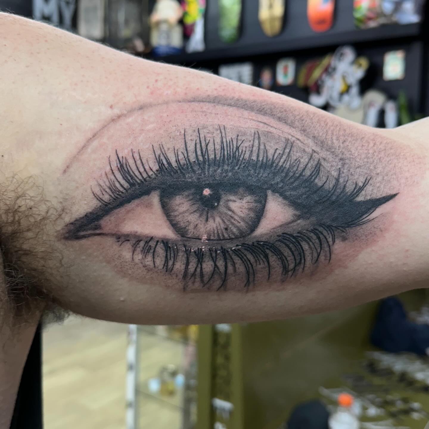 Eye realism tattoo on the forearm by Dustin Clark, Dayton, Ohio