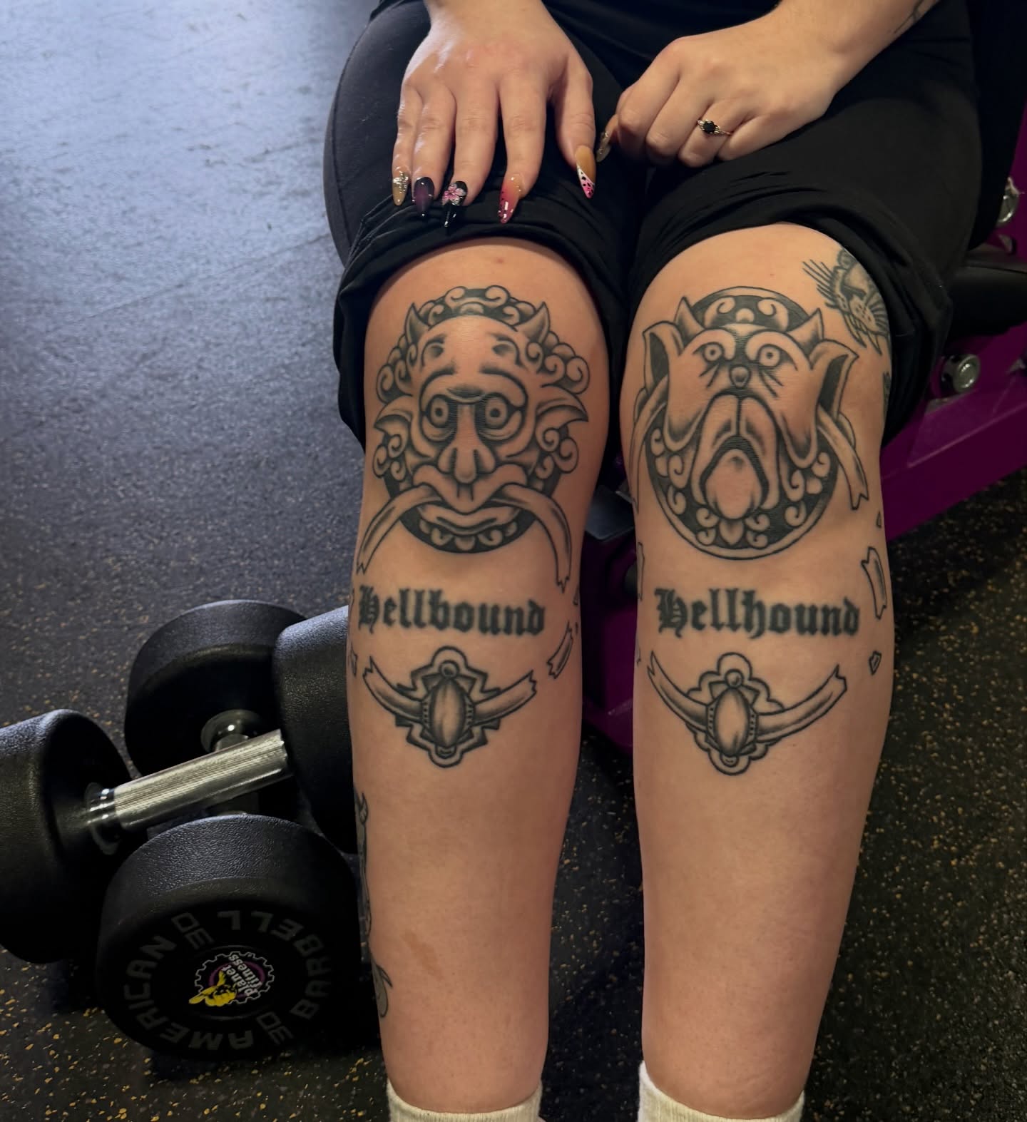 Demon mask American traditional tattoo on the thigh by abbey pickens 🧚 cleveland ohio