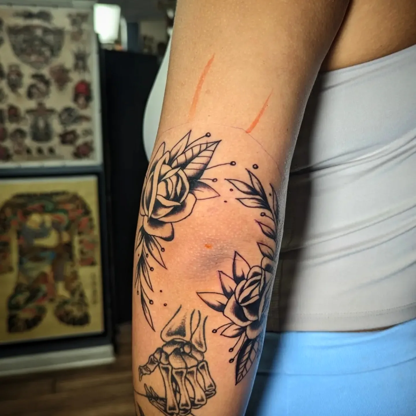 Floral arrangement American traditional tattoo on the forearm by joseph palladino