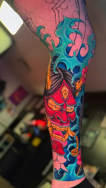 Snake and demon mask japanese irezumi tattoo by InkFloyd Roith