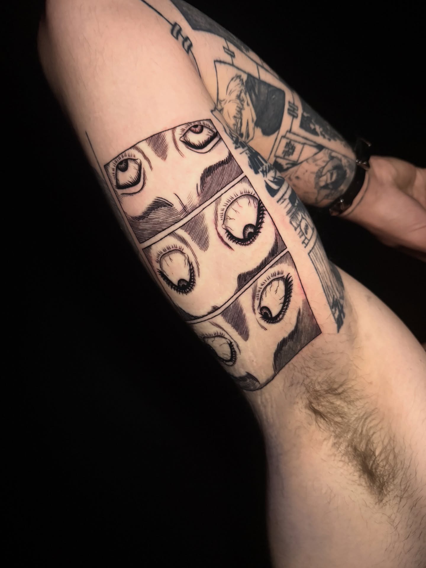 Eyes anime tattoo on the forearm by Lauren B